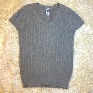 GAP Cotton Short Sleeve Vintage V-Neck Ribbed Cable Knit Top